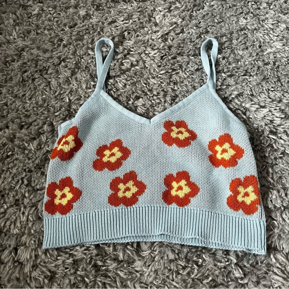 Zara Knit paisley light blue floral tank size medium